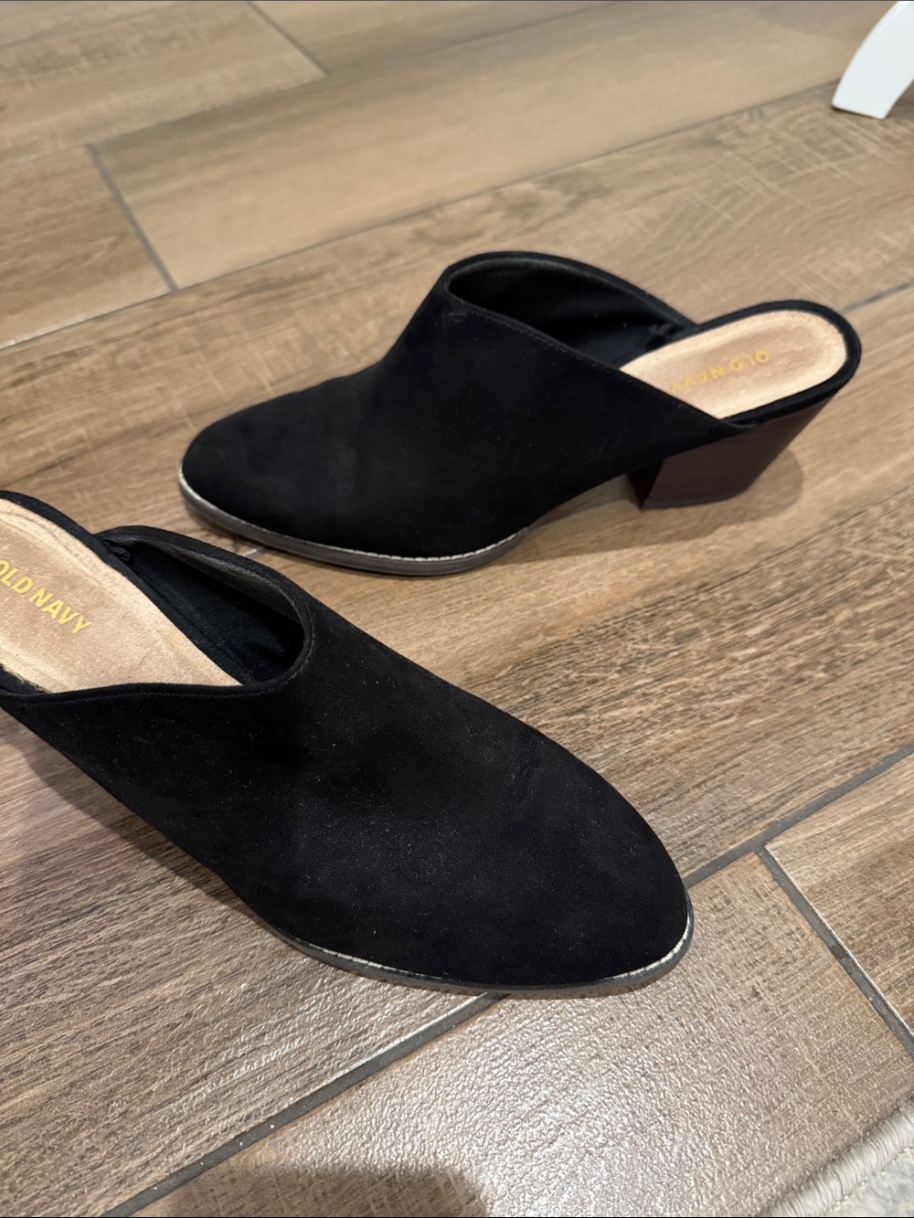 Old Navy Black Suede Slip-On Mules with Low Block Heel
